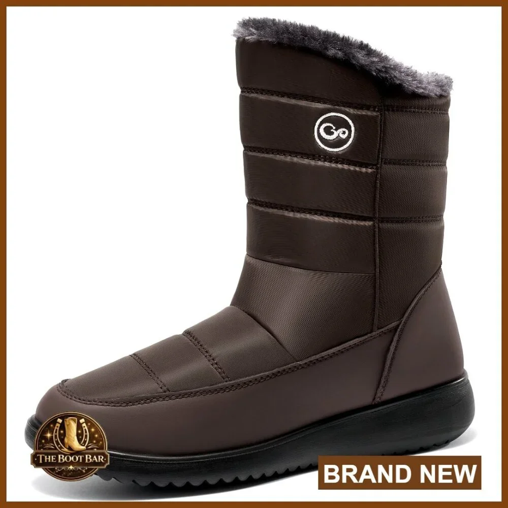 Winter Snow Boots Waterproof Mid Calf Fur Lined Slip On Anti Slip Comfortable